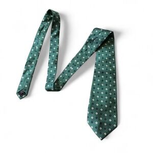 Vintage Geometric‎ Print Green Silk Tie